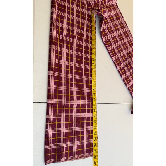 Daydreamer Pants Women Medium Burgundy knit Plaid cropped Dark Academia Preppy - Picture 8 of 14